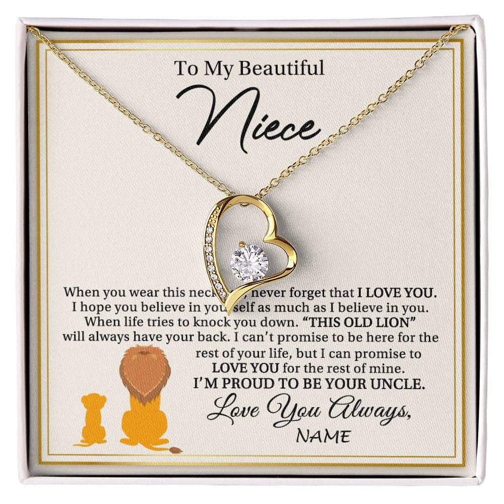 Forever Love Necklace 18K Yellow Gold Finish | 1 | Personalized To My Niece Necklace From Uncle I'M Proud To Be Your Uncle Lion Niece Birthday Graduation Christmas Customized Gift Box Message Card | teecentury