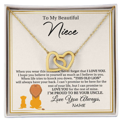 Interlocking Hearts Necklace 18K Yellow Gold Finish | 1 | Personalized To My Niece Necklace From Uncle I'M Proud To Be Your Uncle Lion Niece Birthday Graduation Christmas Customized Gift Box Message Card | teecentury