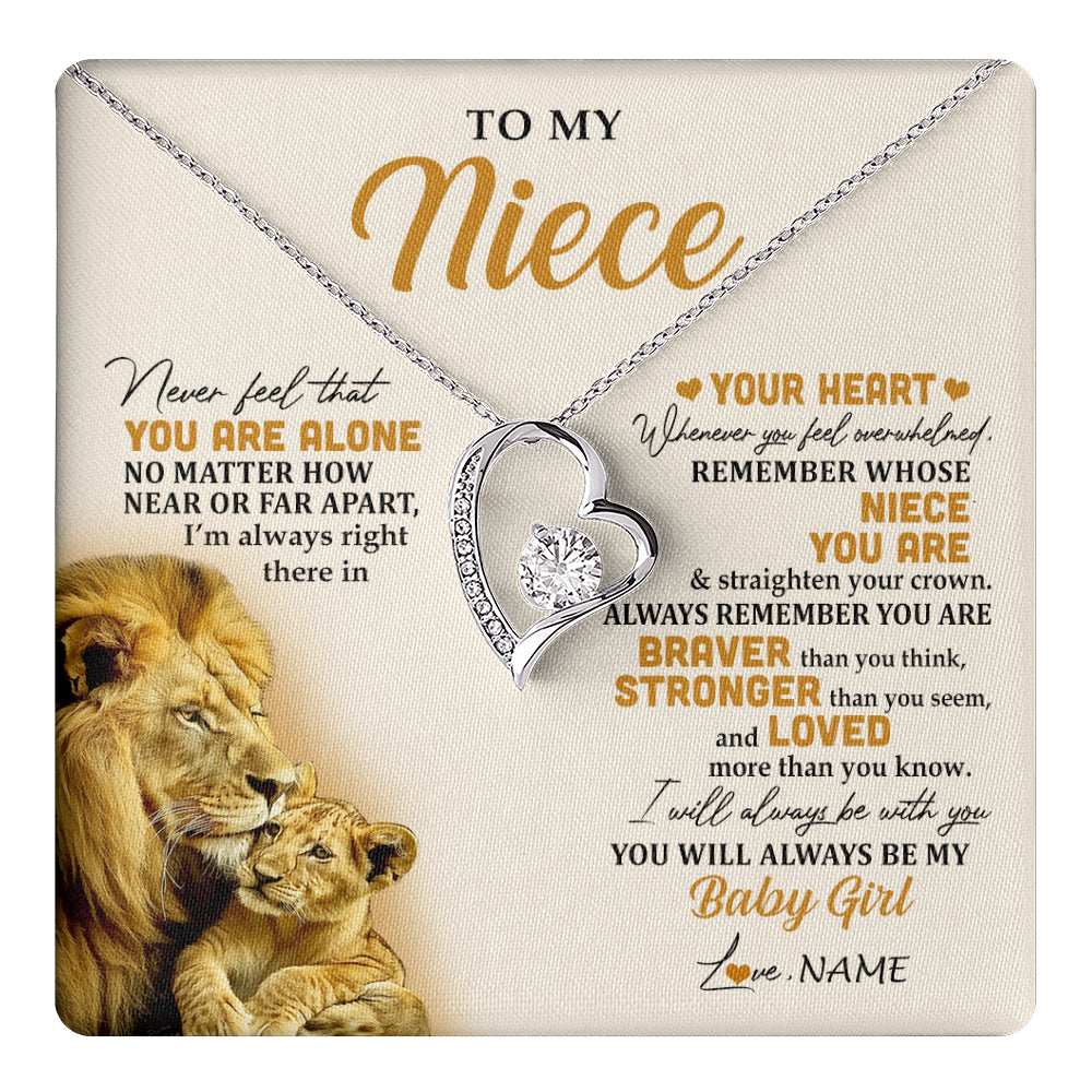 Forever Love Necklace 14K White Gold Finish | 1 | Personalized To My Niece Necklace From Uncle Lion Never Feel That You Are Alone Great Niece Pendant Birthday Christmas Customized Gift Box Message Card | teecentury