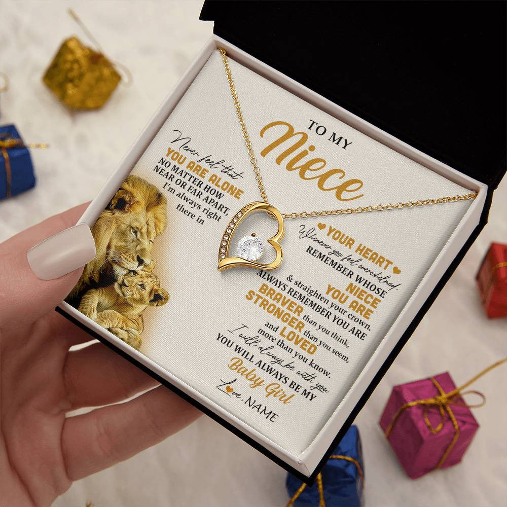 Forever Love Necklace 18K Yellow Gold Finish | 2 | Personalized To My Niece Necklace From Uncle Lion Never Feel That You Are Alone Great Niece Pendant Birthday Christmas Customized Gift Box Message Card | teecentury