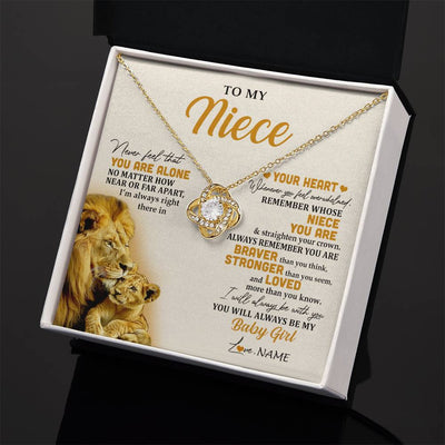 Love Knot Necklace 18K Yellow Gold Finish | 2 | Personalized To My Niece Necklace From Uncle Lion Never Feel That You Are Alone Great Niece Pendant Birthday Christmas Customized Gift Box Message Card | teecentury