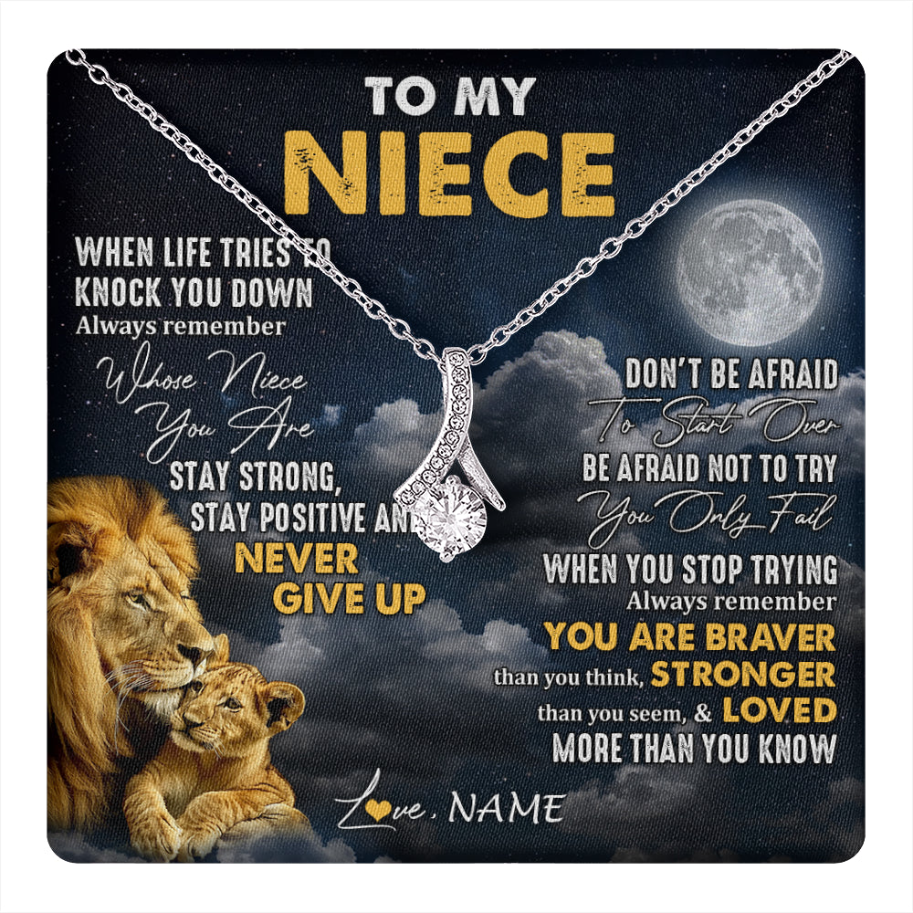 Alluring Beauty Necklace 14K White Gold Finish | 1 | Personalized To My Niece Necklace From Uncle Lion Never Give Up Niece Birthday Graduation Christmas Jewelry Customized Gift Box Message Card | teecentury