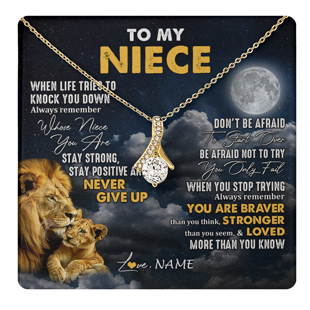 Alluring Beauty Necklace 18K Yellow Gold Finish | 1 | Personalized To My Niece Necklace From Uncle Lion Never Give Up Niece Birthday Graduation Christmas Jewelry Customized Gift Box Message Card | teecentury
