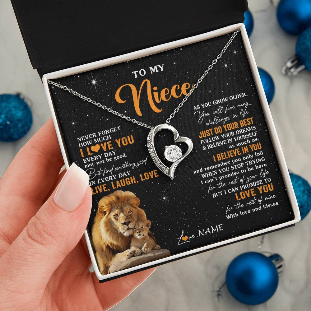 Forever Love Necklace 14K White Gold Finish | 2 | Personalized To My Niece Necklace From Uncle Live Laugh Love Lion Niece Birthday Gifts Positive Graduation Christmas Customized Gift Box Message Card | teecentury