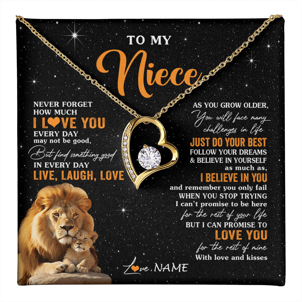 Forever Love Necklace 18K Yellow Gold Finish | 1 | Personalized To My Niece Necklace From Uncle Live Laugh Love Lion Niece Birthday Gifts Positive Graduation Christmas Customized Gift Box Message Card | teecentury