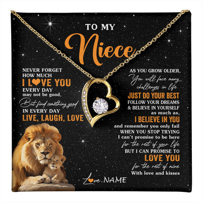 Forever Love Necklace 18K Yellow Gold Finish | 1 | Personalized To My Niece Necklace From Uncle Live Laugh Love Lion Niece Birthday Gifts Positive Graduation Christmas Customized Gift Box Message Card | teecentury