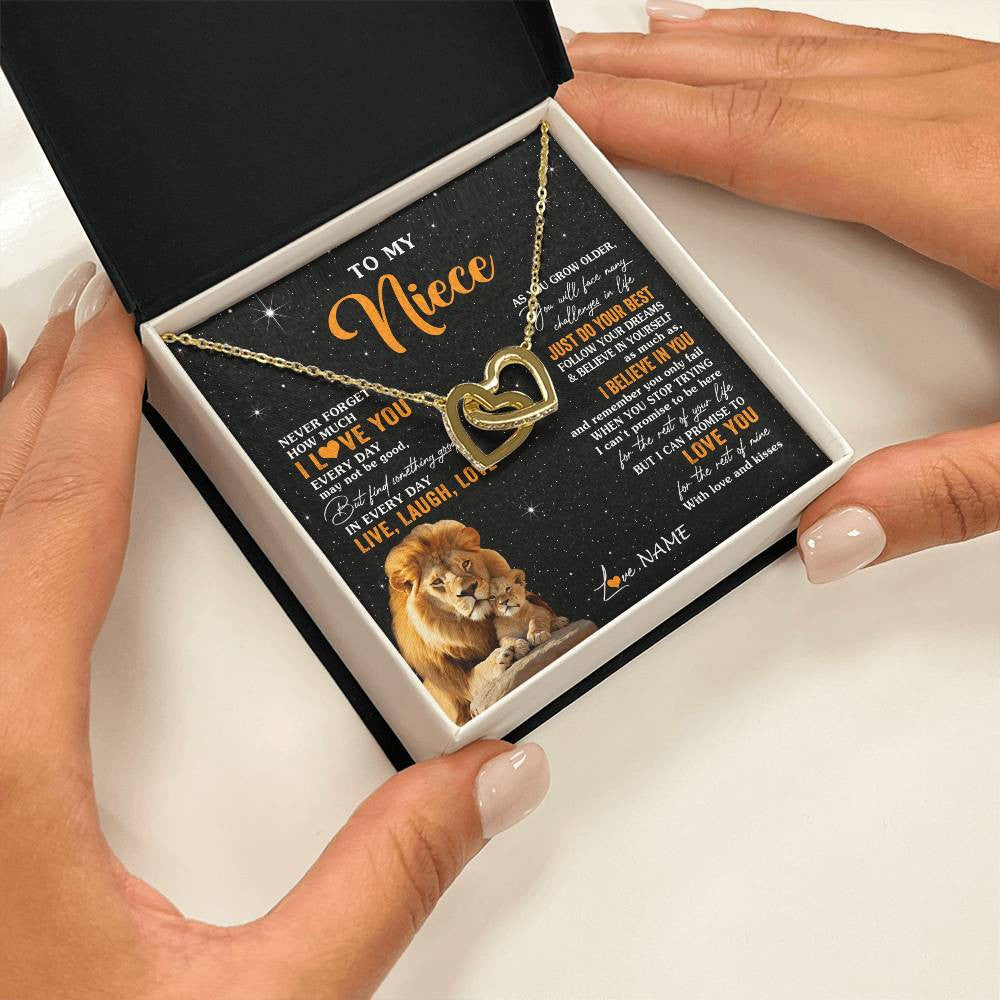 Interlocking Hearts Necklace 18K Yellow Gold Finish | 2 | Personalized To My Niece Necklace From Uncle Live Laugh Love Lion Niece Birthday Gifts Positive Graduation Christmas Customized Gift Box Message Card | teecentury