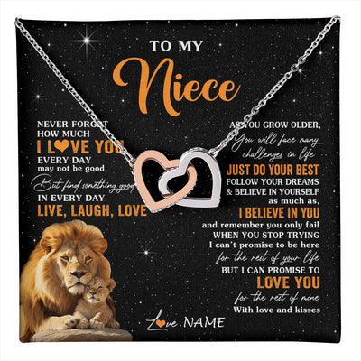 Interlocking Hearts Necklace Stainless Steel & Rose Gold Finish | 1 | Personalized To My Niece Necklace From Uncle Live Laugh Love Lion Niece Birthday Gifts Positive Graduation Christmas Customized Gift Box Message Card | teecentury