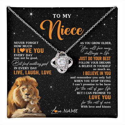 Love Knot Necklace 14K White Gold Finish | 1 | Personalized To My Niece Necklace From Uncle Live Laugh Love Lion Niece Birthday Gifts Positive Graduation Christmas Customized Gift Box Message Card | teecentury