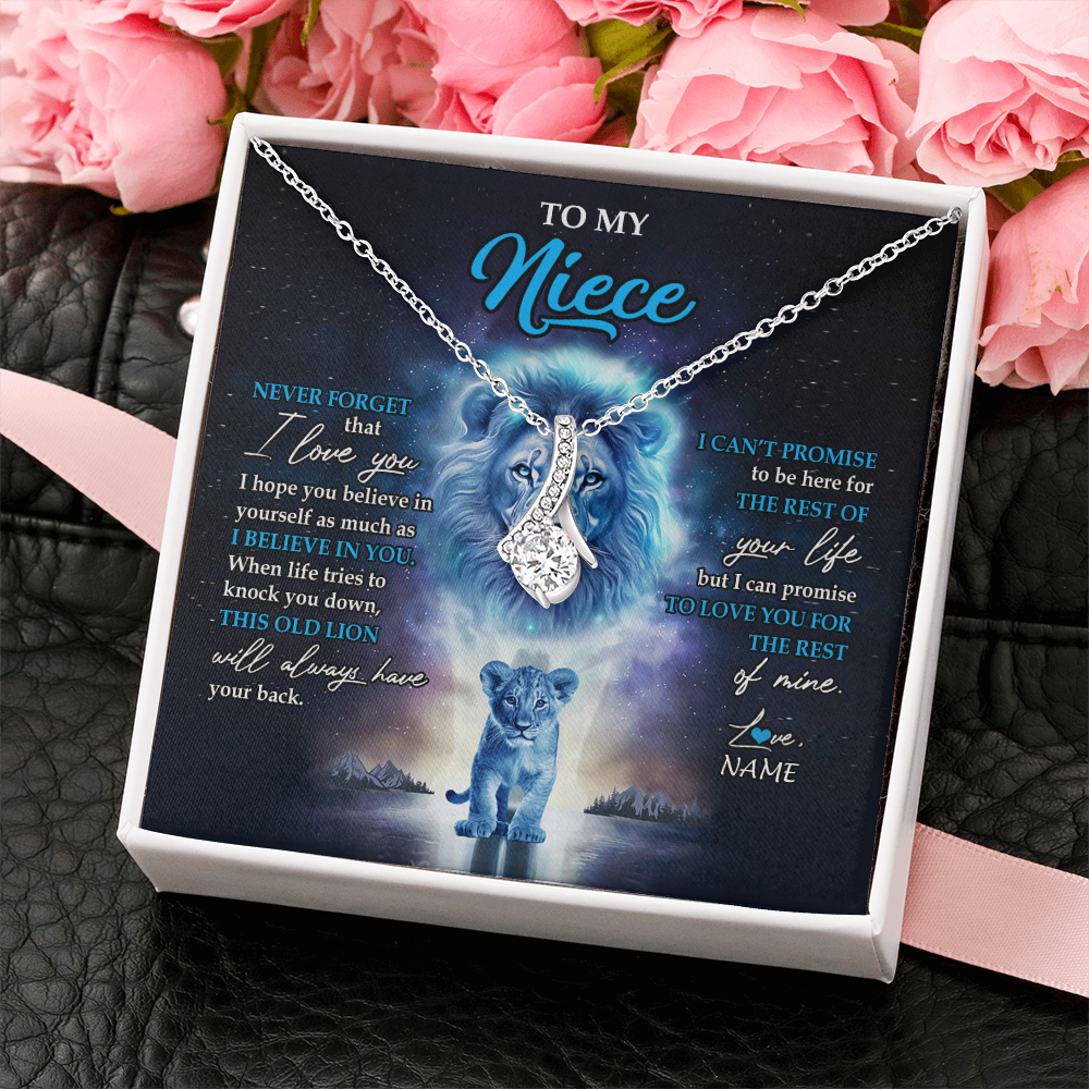 Alluring Beauty Necklace 14K White Gold Finish | 2 | Personalized To My Niece Necklace From Uncle Never Forget I Love You Lion Niece Jewelry Birthday Graduation Christmas Customized Message Card | teecentury