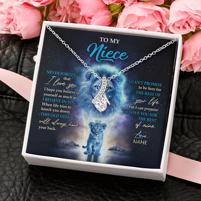 Alluring Beauty Necklace 14K White Gold Finish | 2 | Personalized To My Niece Necklace From Uncle Never Forget I Love You Lion Niece Jewelry Birthday Graduation Christmas Customized Message Card | teecentury