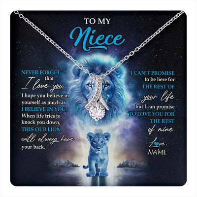 Alluring Beauty Necklace 14K White Gold Finish | 1 | Personalized To My Niece Necklace From Uncle Never Forget I Love You Lion Niece Jewelry Birthday Graduation Christmas Customized Message Card | teecentury