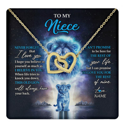 Interlocking Hearts Necklace 18K Yellow Gold Finish | 1 | Personalized To My Niece Necklace From Uncle Never Forget I Love You Lion Niece Jewelry Birthday Graduation Christmas Customized Message Card | teecentury