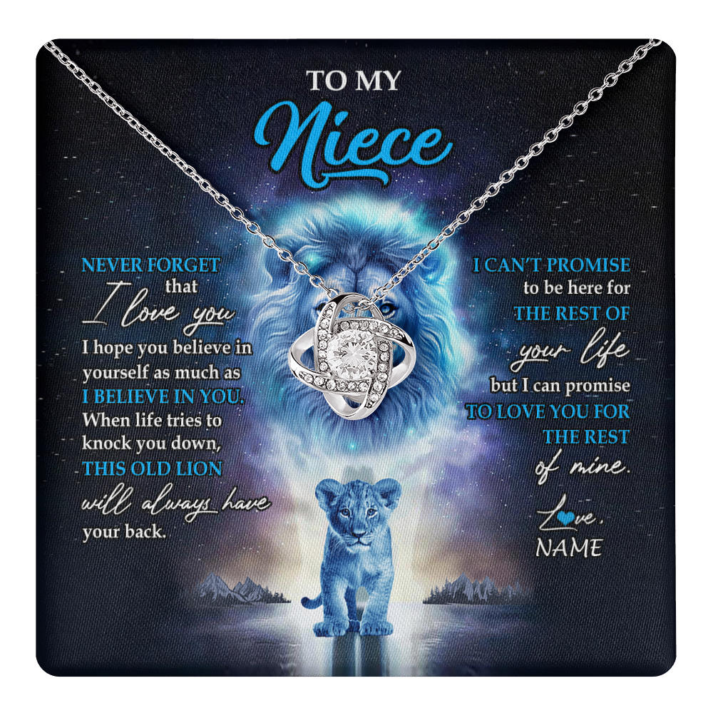 Love Knot Necklace 14K White Gold Finish | 1 | Personalized To My Niece Necklace From Uncle Never Forget I Love You Lion Niece Jewelry Birthday Graduation Christmas Customized Message Card | teecentury