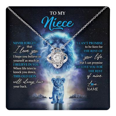 Love Knot Necklace 14K White Gold Finish | 1 | Personalized To My Niece Necklace From Uncle Never Forget I Love You Lion Niece Jewelry Birthday Graduation Christmas Customized Message Card | teecentury