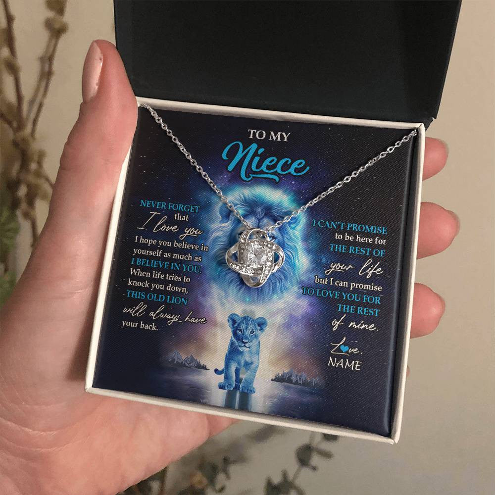 Love Knot Necklace 14K White Gold Finish | 2 | Personalized To My Niece Necklace From Uncle Never Forget I Love You Lion Niece Jewelry Birthday Graduation Christmas Customized Message Card | teecentury