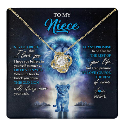 Love Knot Necklace 18K Yellow Gold Finish | 1 | Personalized To My Niece Necklace From Uncle Never Forget I Love You Lion Niece Jewelry Birthday Graduation Christmas Customized Message Card | teecentury