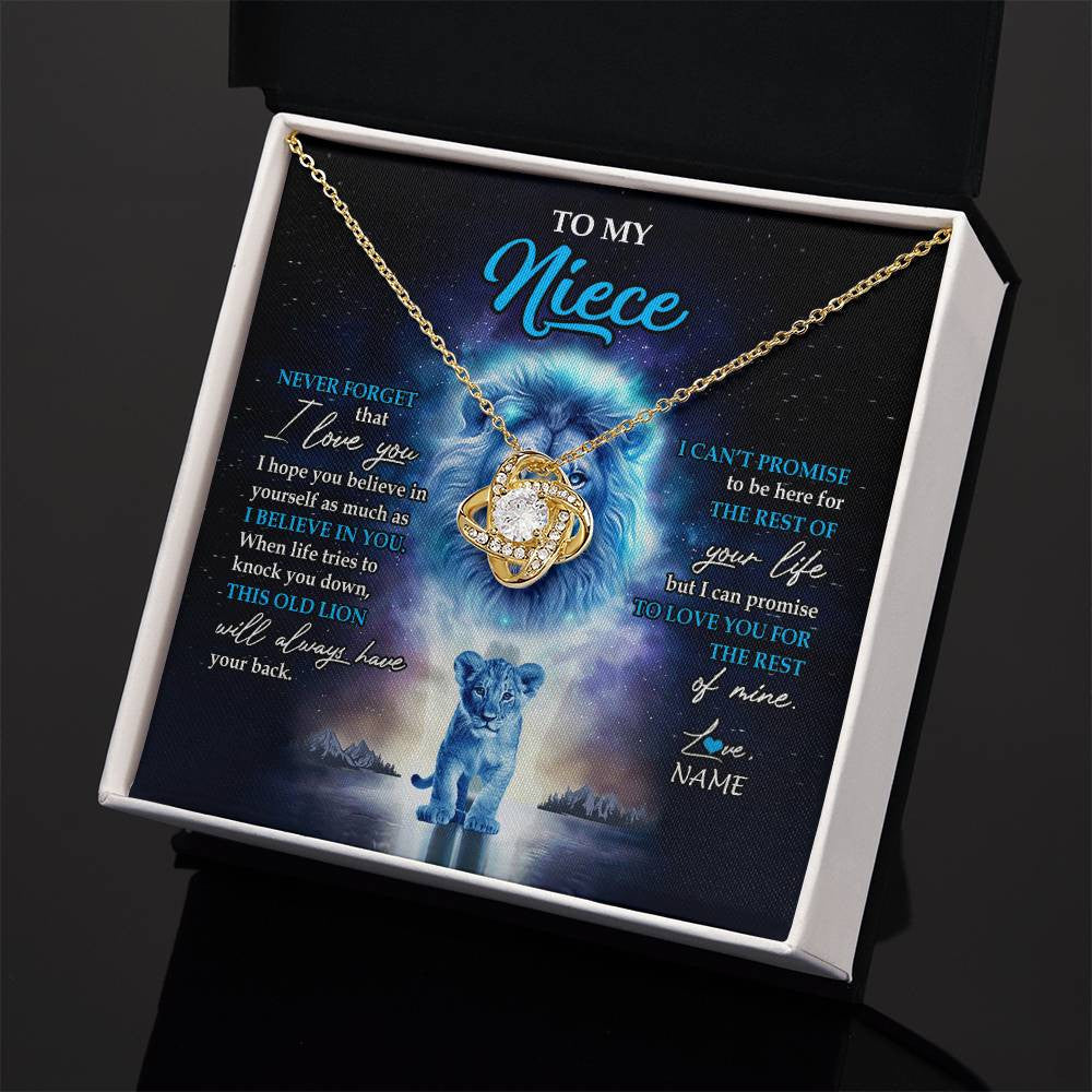 Love Knot Necklace 18K Yellow Gold Finish | 2 | Personalized To My Niece Necklace From Uncle Never Forget I Love You Lion Niece Jewelry Birthday Graduation Christmas Customized Message Card | teecentury