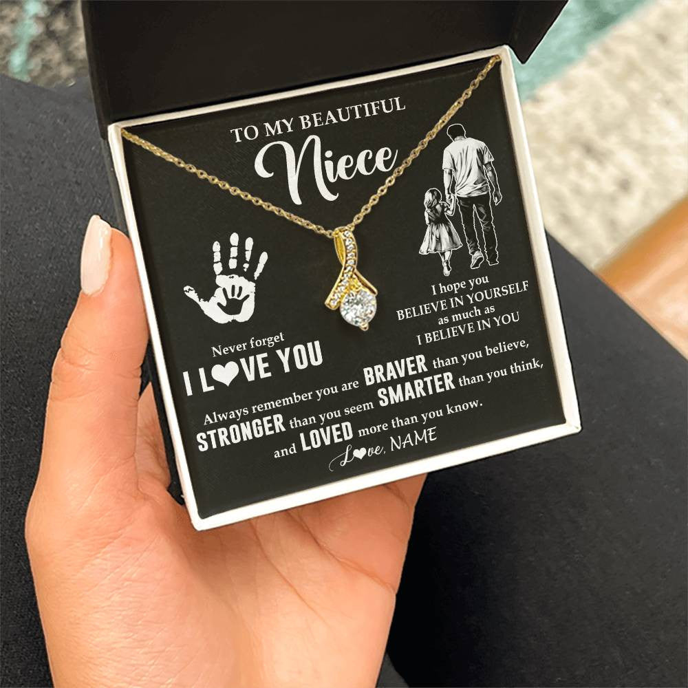 Alluring Beauty Necklace 18K Yellow Gold Finish | 2 | Personalized To My Niece Necklace From Uncle Never Forget I Love You Niece Birthday Gifts Christmas New Year Graduation Customized Gift Box Message Card | teecentury