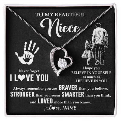 Forever Love Necklace 14K White Gold Finish | 1 | Personalized To My Niece Necklace From Uncle Never Forget I Love You Niece Birthday Gifts Christmas New Year Graduation Customized Gift Box Message Card | teecentury