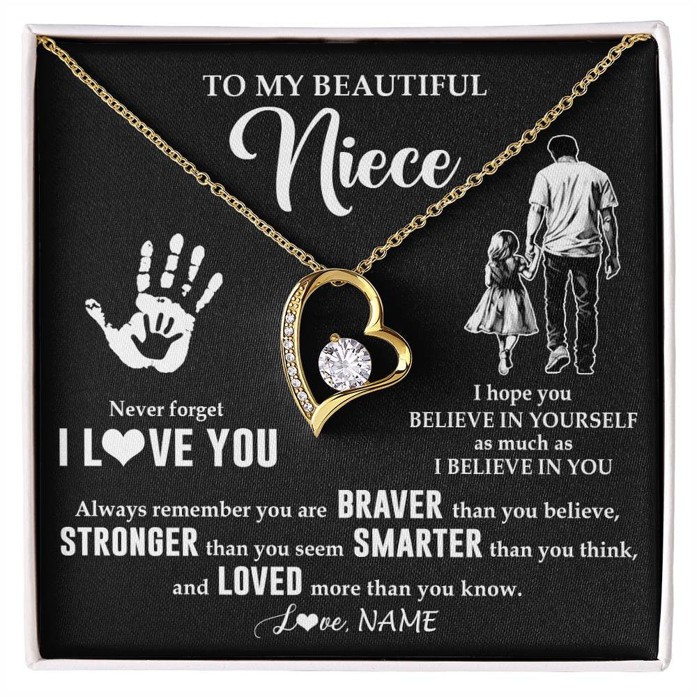Forever Love Necklace 18K Yellow Gold Finish | 1 | Personalized To My Niece Necklace From Uncle Never Forget I Love You Niece Birthday Gifts Christmas New Year Graduation Customized Gift Box Message Card | teecentury