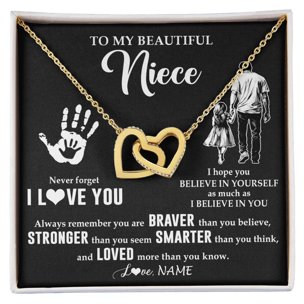 Interlocking Hearts Necklace 18K Yellow Gold Finish | 1 | Personalized To My Niece Necklace From Uncle Never Forget I Love You Niece Birthday Gifts Christmas New Year Graduation Customized Gift Box Message Card | teecentury