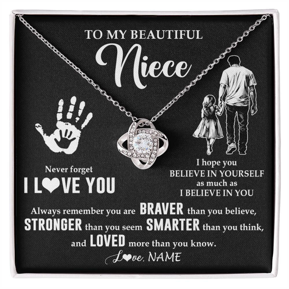 Love Knot Necklace 14K White Gold Finish | 1 | Personalized To My Niece Necklace From Uncle Never Forget I Love You Niece Birthday Gifts Christmas New Year Graduation Customized Gift Box Message Card | teecentury