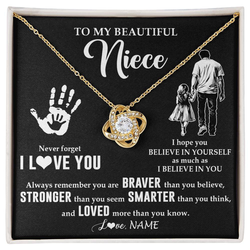 Love Knot Necklace 18K Yellow Gold Finish | 1 | Personalized To My Niece Necklace From Uncle Never Forget I Love You Niece Birthday Gifts Christmas New Year Graduation Customized Gift Box Message Card | teecentury
