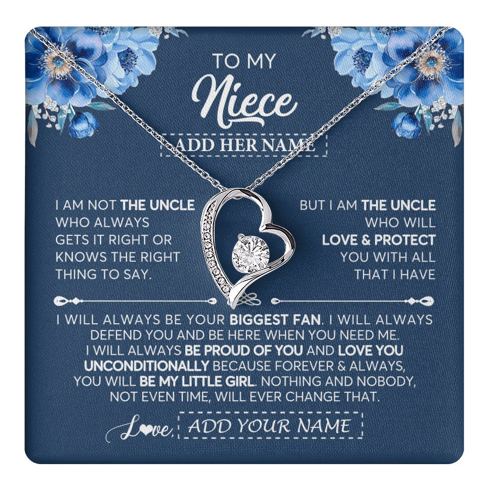 Forever Love Necklace 14K White Gold Finish | 1 | Personalized To My Niece Necklace From Uncle Proud Of You Birthday Gifts For Niece Jewelry Gifts Graduation Christmas Customized Gift Box Message Card | https://teecentury.