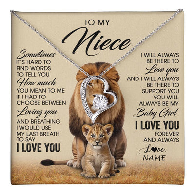 Forever Love Necklace 14K White Gold Finish | 1 | Personalized To My Niece Necklace From Uncle Sometimes It's Hard Lion Niece Gift Birthday Jewelry Graduation Christmas Customized Gift Box Message Card | teecentury