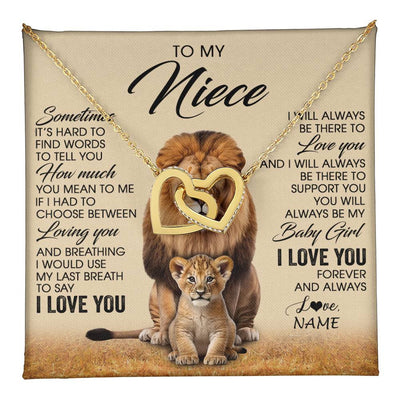 Interlocking Hearts Necklace 18K Yellow Gold Finish | 1 | Personalized To My Niece Necklace From Uncle Sometimes It's Hard Lion Niece Gift Birthday Jewelry Graduation Christmas Customized Gift Box Message Card | teecentury