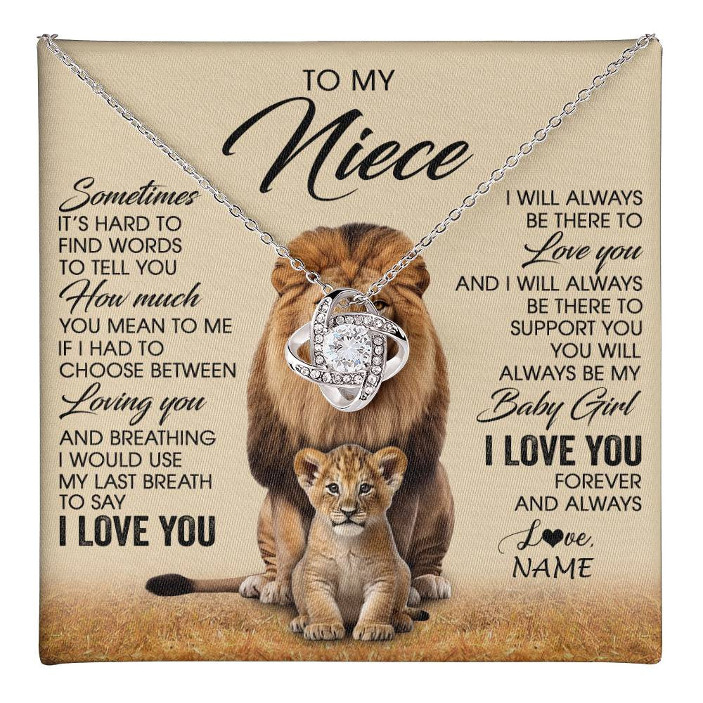 Love Knot Necklace 14K White Gold Finish | 1 | Personalized To My Niece Necklace From Uncle Sometimes It's Hard Lion Niece Gift Birthday Jewelry Graduation Christmas Customized Gift Box Message Card | teecentury