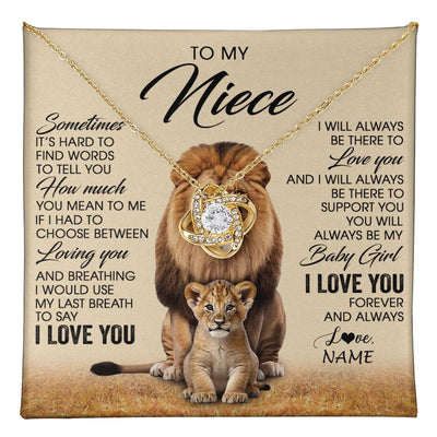 Love Knot Necklace 18K Yellow Gold Finish | 1 | Personalized To My Niece Necklace From Uncle Sometimes It's Hard Lion Niece Gift Birthday Jewelry Graduation Christmas Customized Gift Box Message Card | teecentury