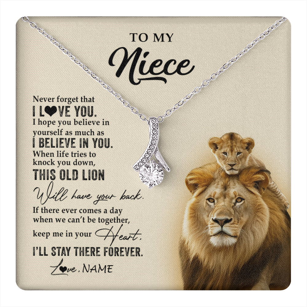 Alluring Beauty Necklace 14K White Gold Finish | 1 | Personalized To My Niece Necklace From Uncle This Old Lion Never Forget I Love You Niece Jewelry Birthday Graduation Christmas Customized Gift Box Message Card | teecentury