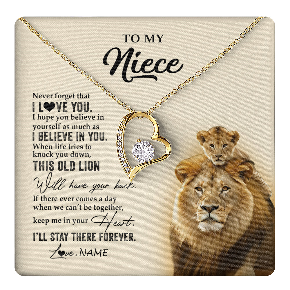 Forever Love Necklace 18K Yellow Gold Finish | 1 | Personalized To My Niece Necklace From Uncle This Old Lion Never Forget I Love You Niece Jewelry Birthday Graduation Christmas Customized Gift Box Message Card | teecentury