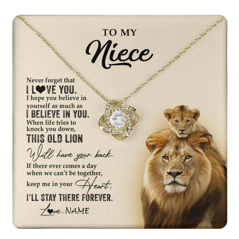 Love Knot Necklace 18K Yellow Gold Finish | 1 | Personalized To My Niece Necklace From Uncle This Old Lion Never Forget I Love You Niece Jewelry Birthday Graduation Christmas Customized Gift Box Message Card | teecentury