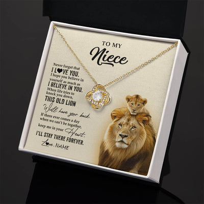 Love Knot Necklace 18K Yellow Gold Finish | 2 | Personalized To My Niece Necklace From Uncle This Old Lion Never Forget I Love You Niece Jewelry Birthday Graduation Christmas Customized Gift Box Message Card | teecentury