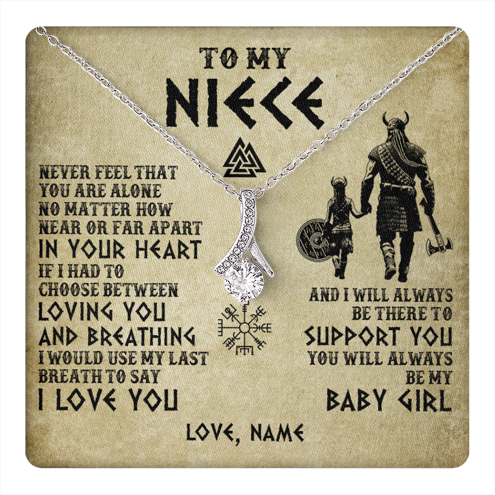 Alluring Beauty Necklace 14K White Gold Finish | 1 | Personalized To My Niece Necklace From Uncle Viking Never Feel That You Are Alone Viking Niece Birthday Gifts Jewelry Christmas Gift Box Message Card | teecentury