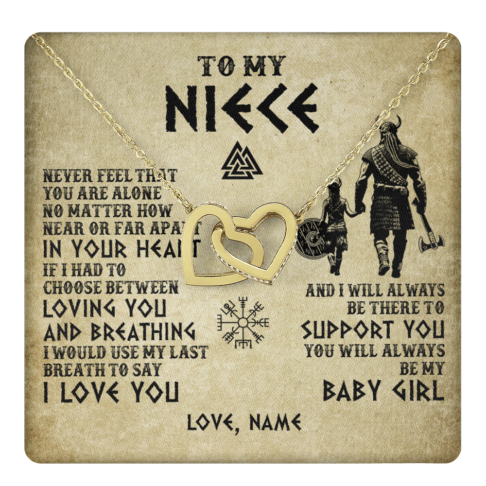 Interlocking Hearts Necklace 18K Yellow Gold Finish | 1 | Personalized To My Niece Necklace From Uncle Viking Never Feel That You Are Alone Viking Niece Birthday Gifts Jewelry Christmas Gift Box Message Card | teecentury