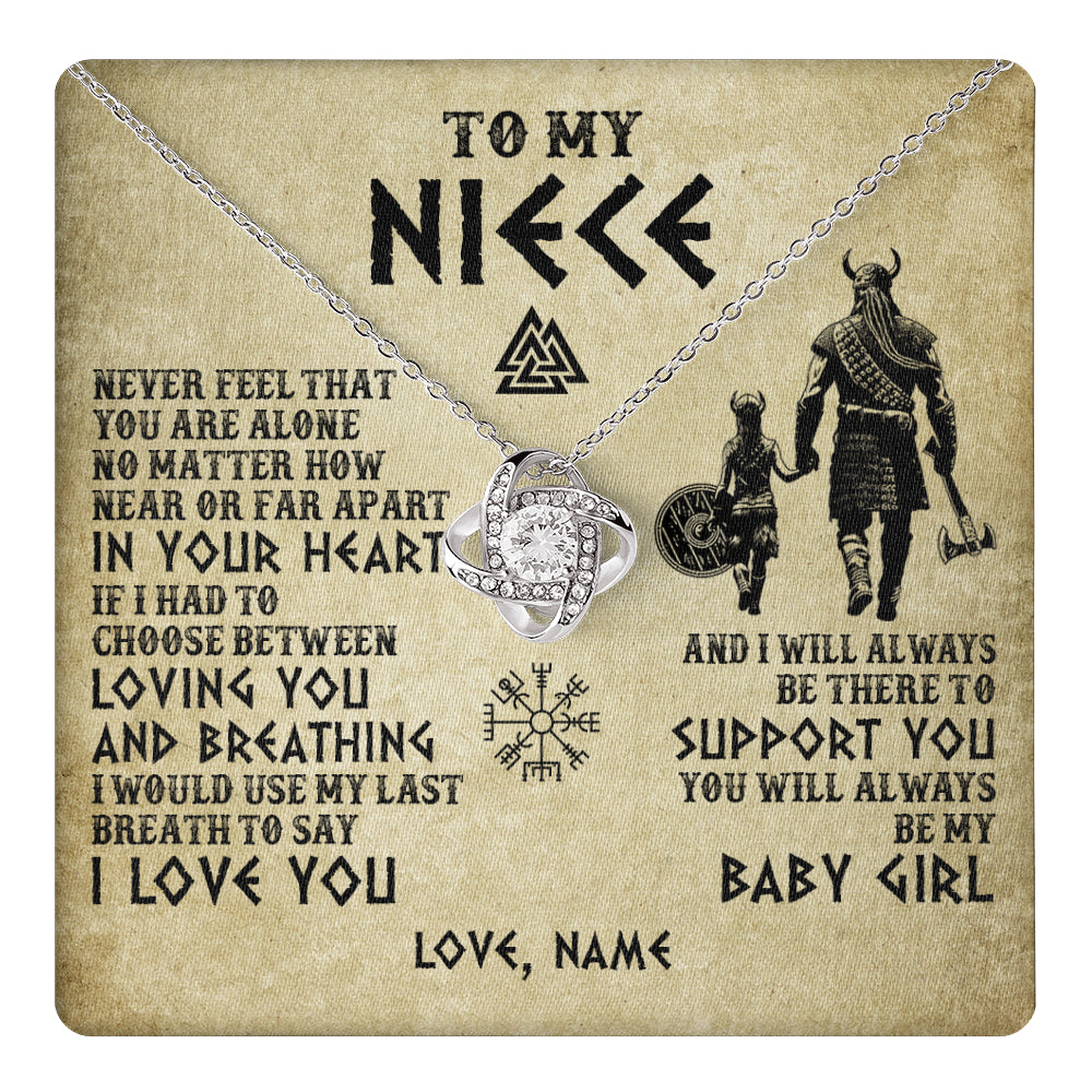 Love Knot Necklace 14K White Gold Finish | 1 | Personalized To My Niece Necklace From Uncle Viking Never Feel That You Are Alone Viking Niece Birthday Gifts Jewelry Christmas Gift Box Message Card | teecentury