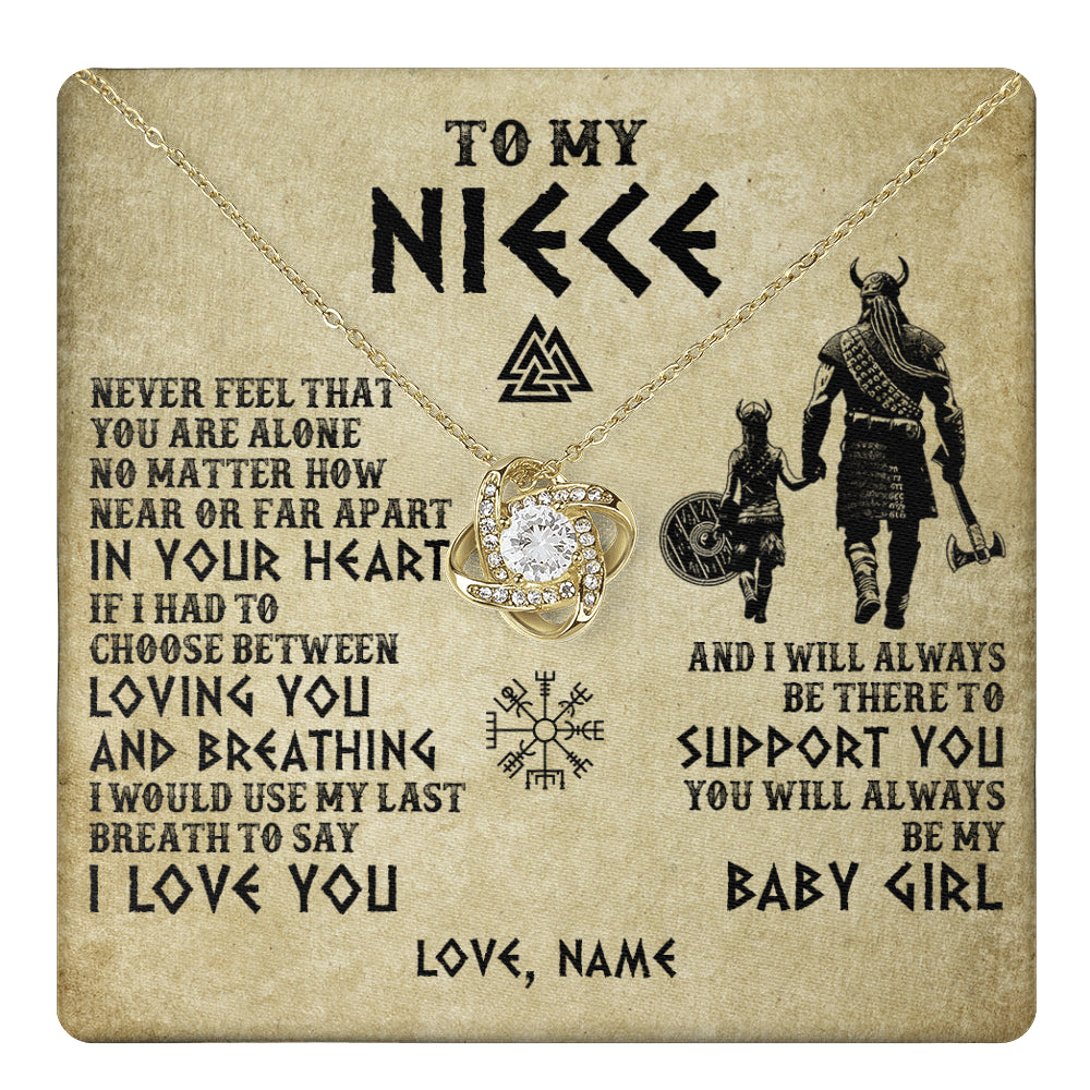 Love Knot Necklace 18K Yellow Gold Finish | 1 | Personalized To My Niece Necklace From Uncle Viking Never Feel That You Are Alone Viking Niece Birthday Gifts Jewelry Christmas Gift Box Message Card | teecentury