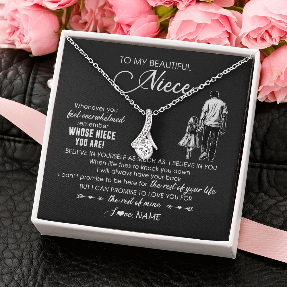 Alluring Beauty Necklace 14K White Gold Finish | 2 | Personalized To My Niece Necklace From Uncle Whenever You Feel Overwhelmed Niece Pendant Jewelry Birthday Christmas Customized Message Card | teecentury