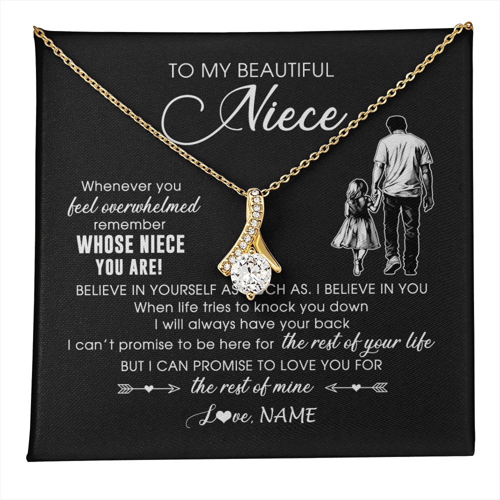 Alluring Beauty Necklace 18K Yellow Gold Finish | 1 | Personalized To My Niece Necklace From Uncle Whenever You Feel Overwhelmed Niece Pendant Jewelry Birthday Christmas Customized Message Card | teecentury