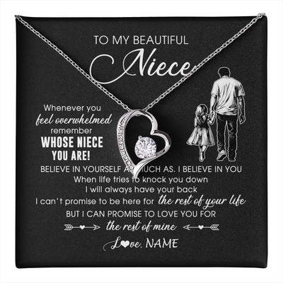 Forever Love Necklace 14K White Gold Finish | 1 | Personalized To My Niece Necklace From Uncle Whenever You Feel Overwhelmed Niece Pendant Jewelry Birthday Christmas Customized Message Card | teecentury