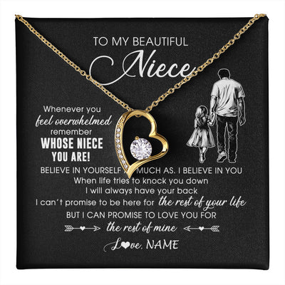 Forever Love Necklace 18K Yellow Gold Finish | 1 | Personalized To My Niece Necklace From Uncle Whenever You Feel Overwhelmed Niece Pendant Jewelry Birthday Christmas Customized Message Card | teecentury