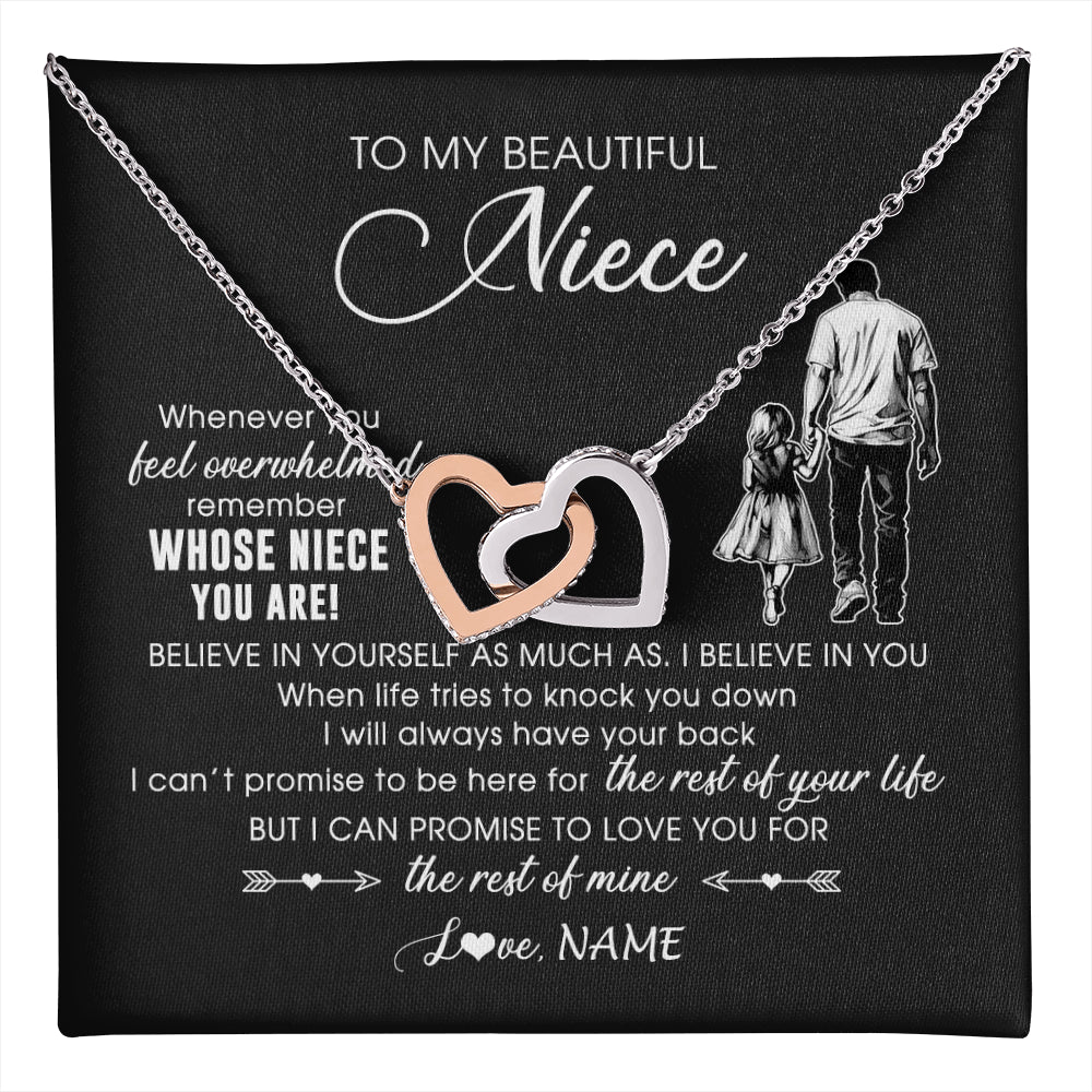 Interlocking Hearts Necklace Stainless Steel & Rose Gold Finish | 1 | Personalized To My Niece Necklace From Uncle Whenever You Feel Overwhelmed Niece Pendant Jewelry Birthday Christmas Customized Message Card | teecentury