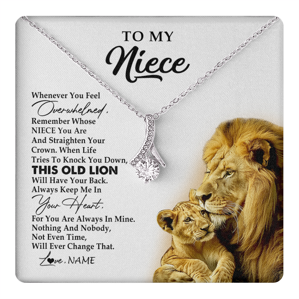 Alluring Beauty Necklace 14K White Gold Finish | 1 | Personalized To My Niece Necklace From Uncle Whenever You Fell Overwhelmed Lion Niece Pendant Birthday Graduation Christmas Customized Gift Box Message Card | teecentury