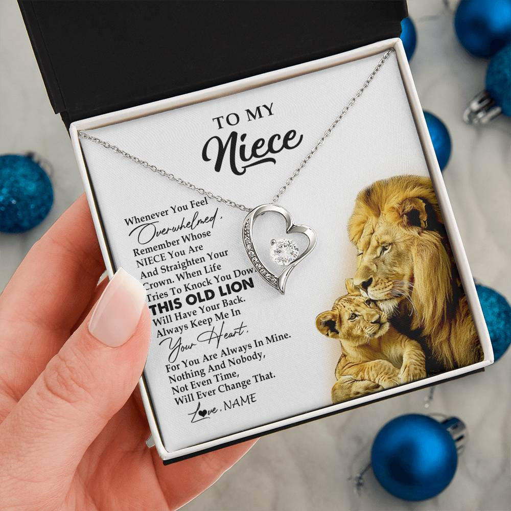 Forever Love Necklace 14K White Gold Finish | 2 | Personalized To My Niece Necklace From Uncle Whenever You Fell Overwhelmed Lion Niece Pendant Birthday Graduation Christmas Customized Gift Box Message Card | teecentury