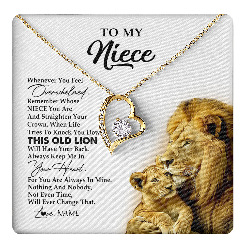 Forever Love Necklace 18K Yellow Gold Finish | 1 | Personalized To My Niece Necklace From Uncle Whenever You Fell Overwhelmed Lion Niece Pendant Birthday Graduation Christmas Customized Gift Box Message Card | teecentury