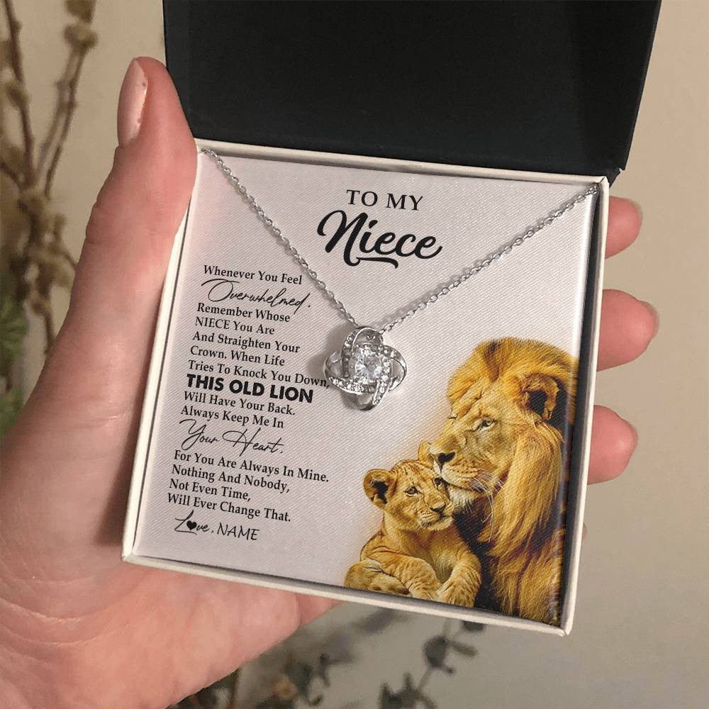 Love Knot Necklace 14K White Gold Finish | 2 | Personalized To My Niece Necklace From Uncle Whenever You Fell Overwhelmed Lion Niece Pendant Birthday Graduation Christmas Customized Gift Box Message Card | teecentury